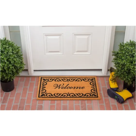 Tan And Black Scroll Welcome Doormat, 48X30 In.-Kirkland's Home Hot