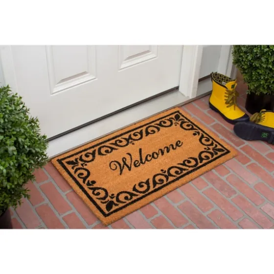 Tan And Black Scroll Welcome Doormat, 72X36 In.-Kirkland's Home Sale