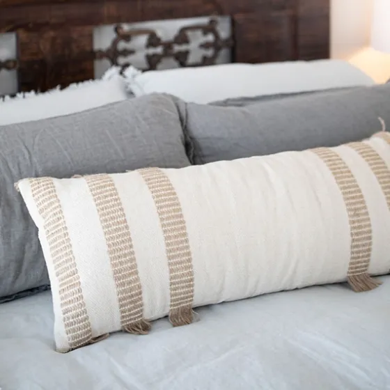 Tan And White Outer Striped Lumbar Pillow-Kirkland's Home Fashion