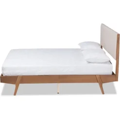 Tan Upholstered Brown Wood Full Platform Bed-Kirkland's Home Flash Sale