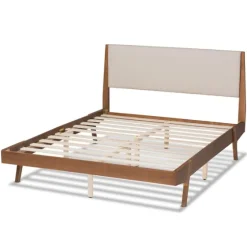 Tan Upholstered Brown Wood Full Platform Bed-Kirkland's Home Flash Sale