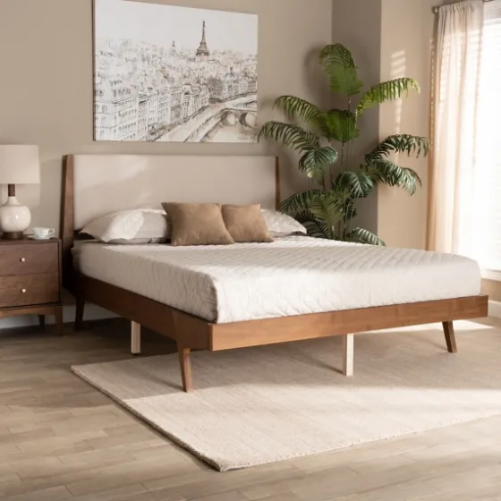 Tan Upholstered Brown Wood Full Platform Bed-Kirkland's Home Flash Sale