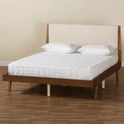 Tan Upholstered Brown Wood Full Platform Bed-Kirkland's Home Flash Sale