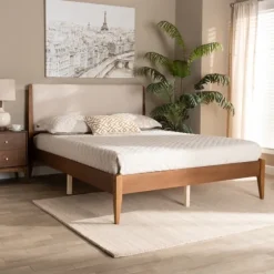 Tan Upholstered Classic Wood Full Platform Bed-Kirkland's Home Sale