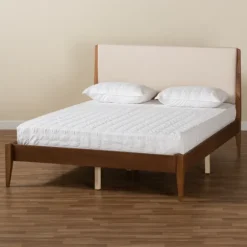 Tan Upholstered Classic Wood Full Platform Bed-Kirkland's Home Sale