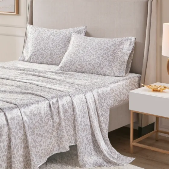 Taupe Leopard Print Satin 4-Pc. King Sheet Set-Kirkland's Home Best