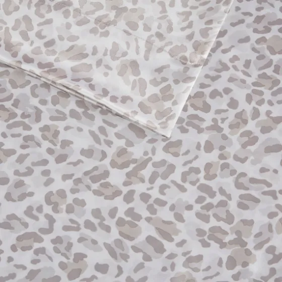 Taupe Leopard Print Satin 4-Pc. King Sheet Set-Kirkland's Home Best