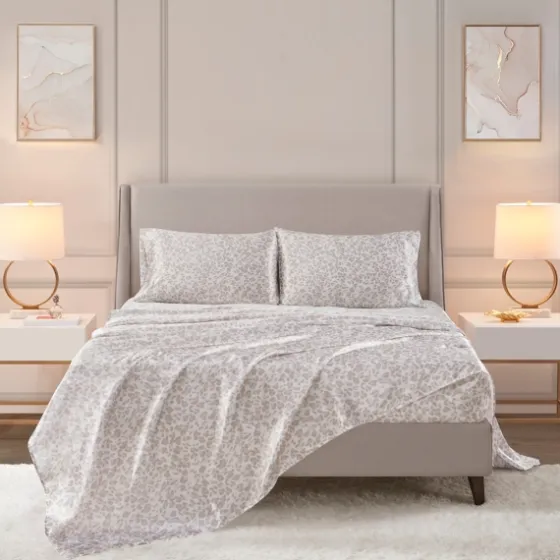 Taupe Leopard Print Satin 3-Pc. Twin Sheet Set-Kirkland's Home Best Sale