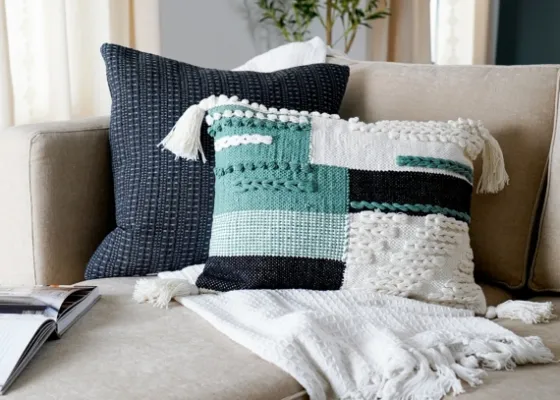 Teal Braided Color Block Lumbar Pillow-Kirkland's Home Cheap