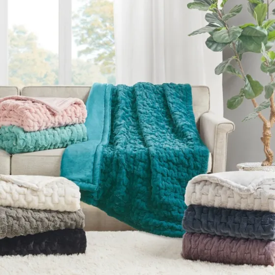 Teal Ruched Faux Fur Throw-Kirkland's Home Flash Sale