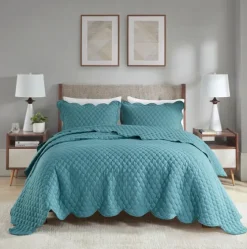 Teal Scalloped Crinkle 3-Pc. Full/Queen Quilt Set-Kirkland's Home Store