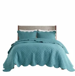 Teal Scalloped Crinkle 3-Pc. Cali King Quilt Set-Kirkland's Home Outlet