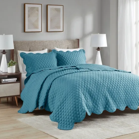 Teal Scalloped Crinkle 3-Pc. Cali King Quilt Set-Kirkland's Home Outlet
