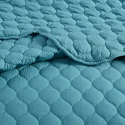 Teal Scalloped Crinkle 3-Pc. Cali King Quilt Set-Kirkland's Home Outlet
