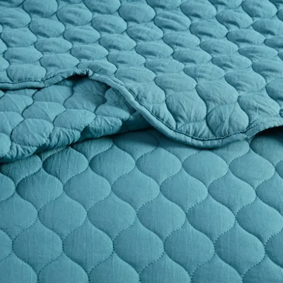 Teal Scalloped Crinkle 3-Pc. Cali King Quilt Set-Kirkland's Home Outlet
