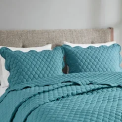 Teal Scalloped Crinkle 3-Pc. Cali King Quilt Set-Kirkland's Home Outlet