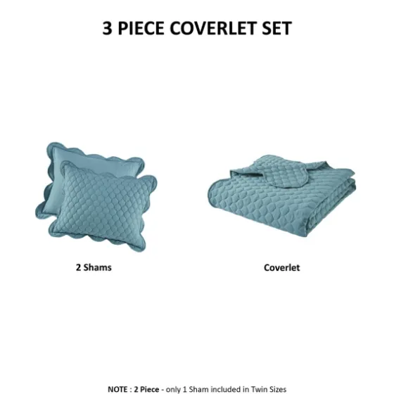 Teal Scalloped Crinkle 3-Pc. Cali King Quilt Set-Kirkland's Home Outlet