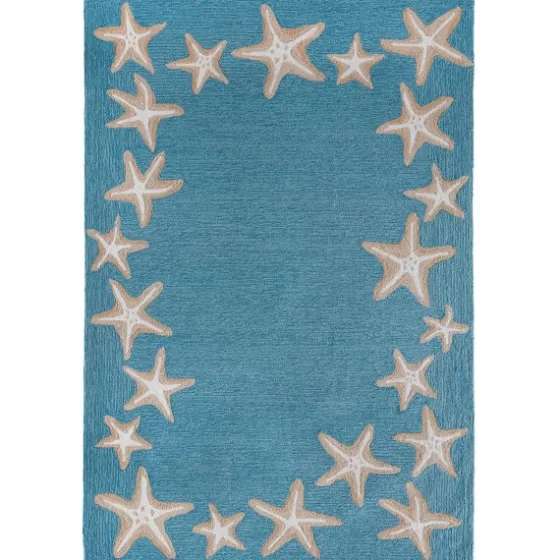 Teal Starfish Border Outdoor Area Rug, 5X7-Kirkland's Home Store