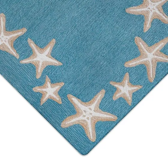 Teal Starfish Border Outdoor Area Rug, 5X7-Kirkland's Home Store