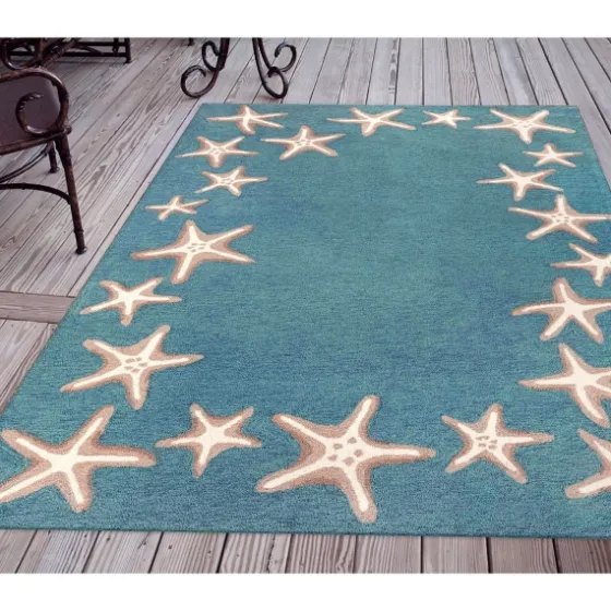 Teal Starfish Border Outdoor Area Rug, 5X7-Kirkland's Home Store