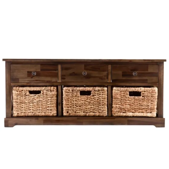 Tommy Wood And Woven Baskets Storage Bench-Kirkland's Home New