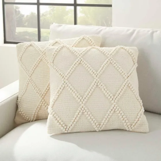 Vanilla Knotted Lattice Throw Pillows, Set Of 2-Kirkland's Home Store