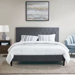 Viv Charcoal Diamond Tufted Full Bed Frame-Kirkland's Home Fashion