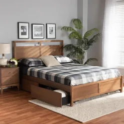 Walnut 4-Drawer Queen Bed Frame With Headboard-Kirkland's Home Best Sale