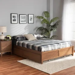 Walnut Wood 4-Drawer Full Platform Bed-Kirkland's Home Flash Sale