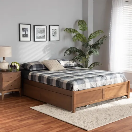 Walnut Wood 4-Drawer King Platform Bed-Kirkland's Home Store