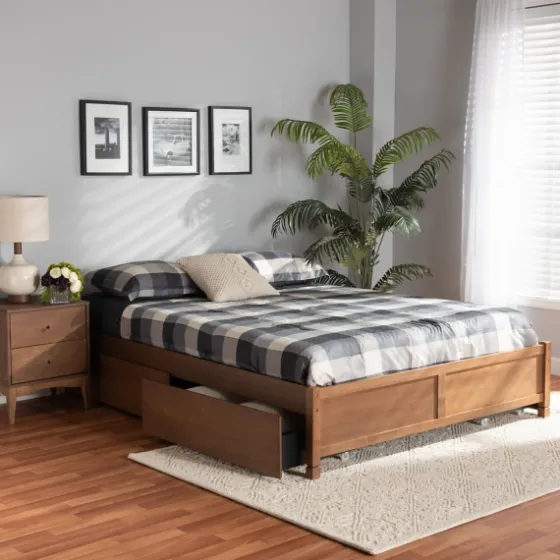 Walnut Wood 4-Drawer King Platform Bed-Kirkland's Home Store