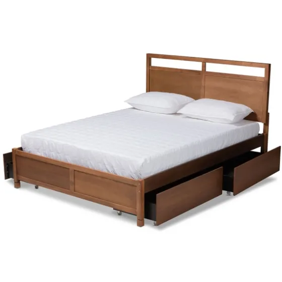 Walnut Wood Headboard 4-Drawer King Platform Bed-Kirkland's Home Online