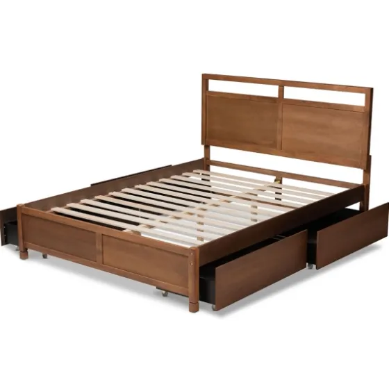 Walnut Wood Headboard 4-Drawer King Platform Bed-Kirkland's Home Online