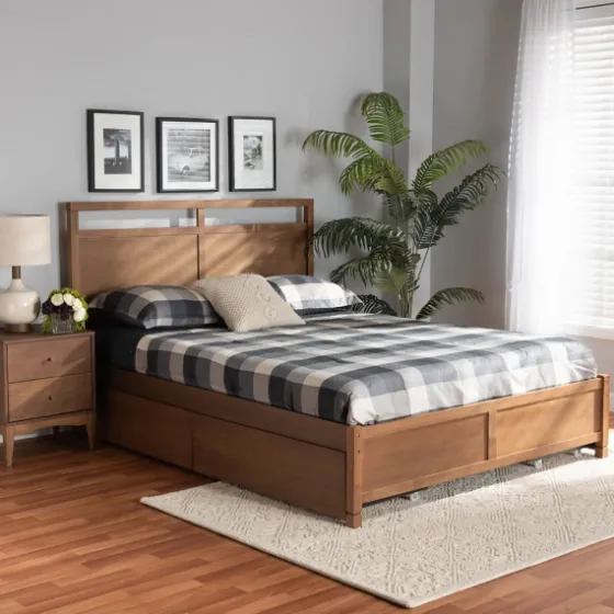 Walnut Wood Headboard 4-Drawer King Platform Bed-Kirkland's Home Online