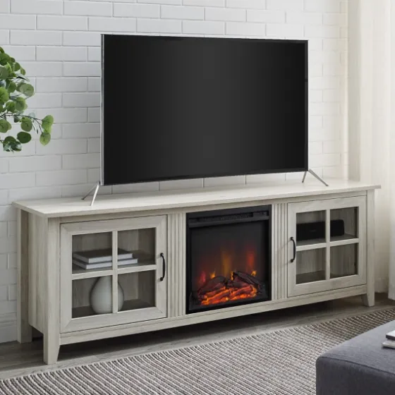 Wash Windowpane Fireplace Cabinet-Kirkland's Home Online