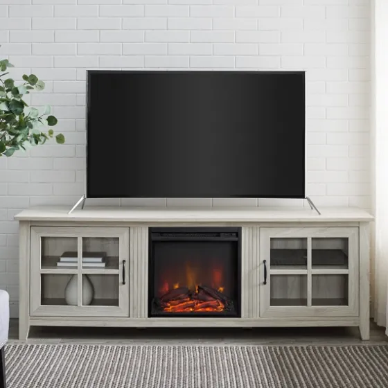 Wash Windowpane Fireplace Cabinet-Kirkland's Home Online
