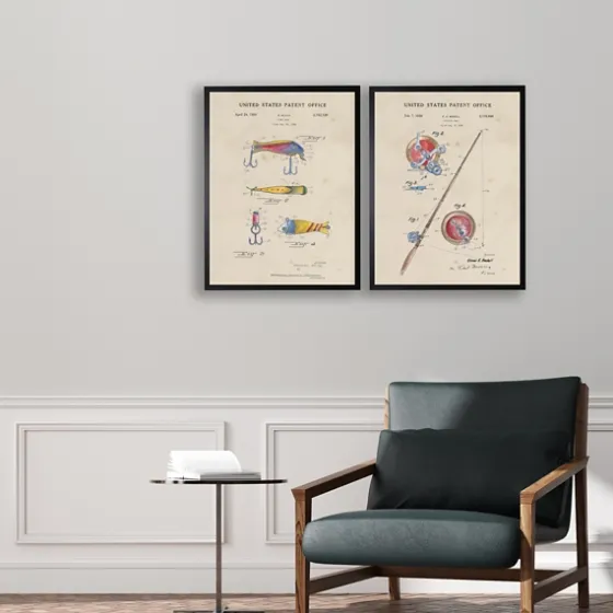 Watercolor Fishing Rod Patent Framed Art Print-Kirkland's Home Sale