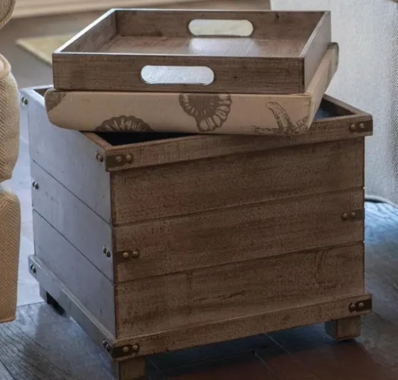 Weathered Wood Seashell Storage Ottoman-Kirkland's Home Hot