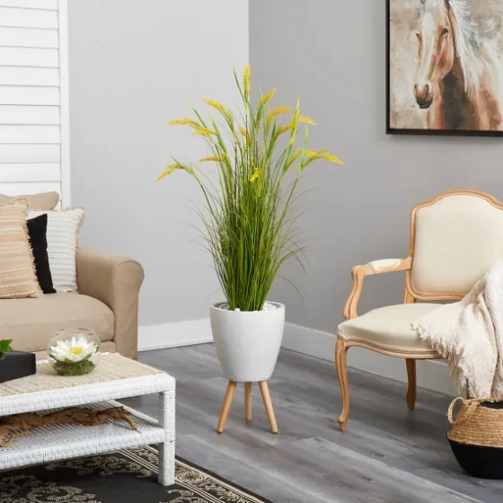 Wheat Grass In White Planter-Kirkland's Home Best Sale