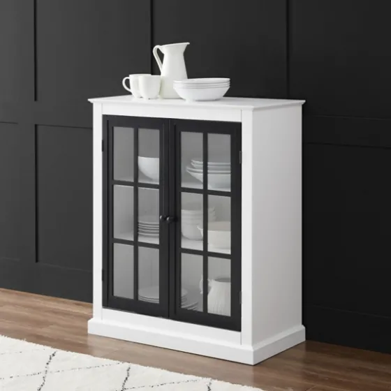 White And Black Windowpane Doors Cabinet-Kirkland's Home Store