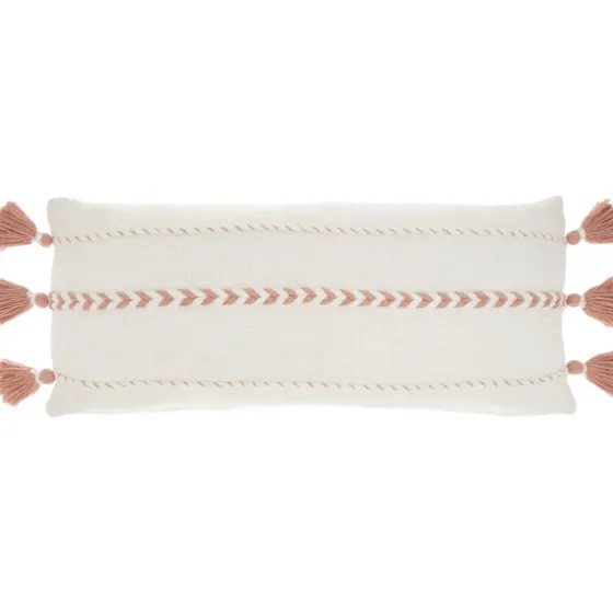 White And Blush Braided Stripe Lumbar Pillow-Kirkland's Home Best