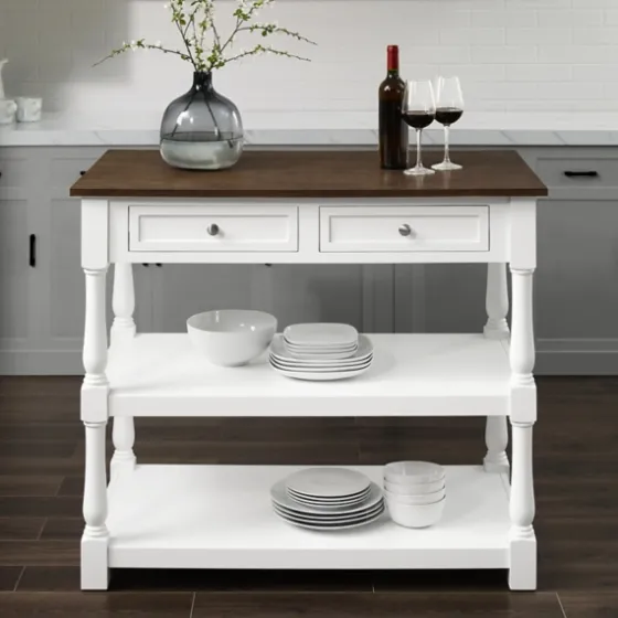 White And Brown Wood Kitchen Island-Kirkland's Home New