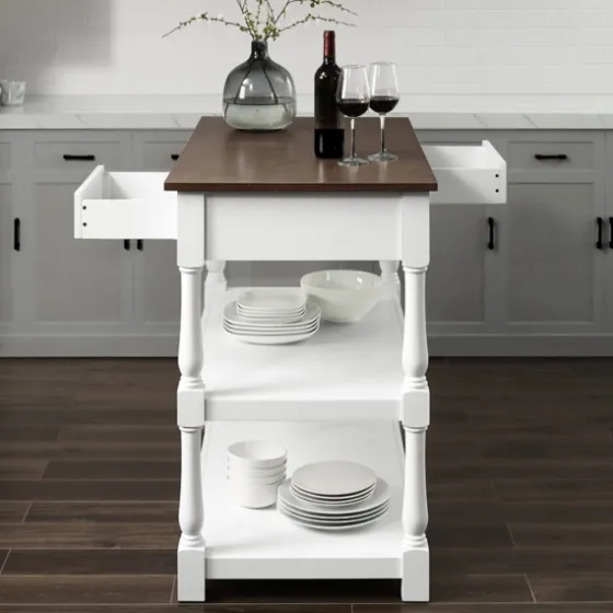 White And Brown Wood Kitchen Island-Kirkland's Home New