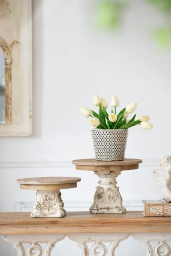 White And Natural Round Plate Stand-Kirkland's Home Clearance