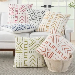 White And Orange Tufted Geo Throw Pillow-Kirkland's Home Clearance