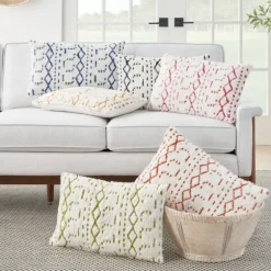 White And Orange Tufted Geo Lumbar Pillow-Kirkland's Home New