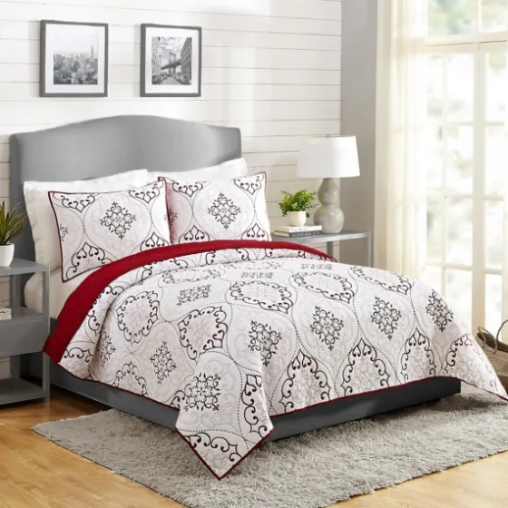 White And Red Pattern 3-Pc. King Quilt Set-Kirkland's Home Online