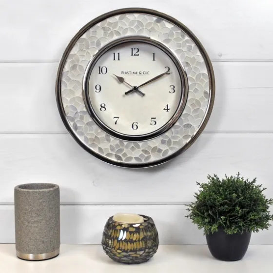 White Arabesque Mosaic Frame Wall Clock-Kirkland's Home Clearance