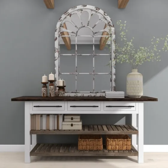 White Brown Rustic Window Iron Frame Wall Mirror-Kirkland's Home New