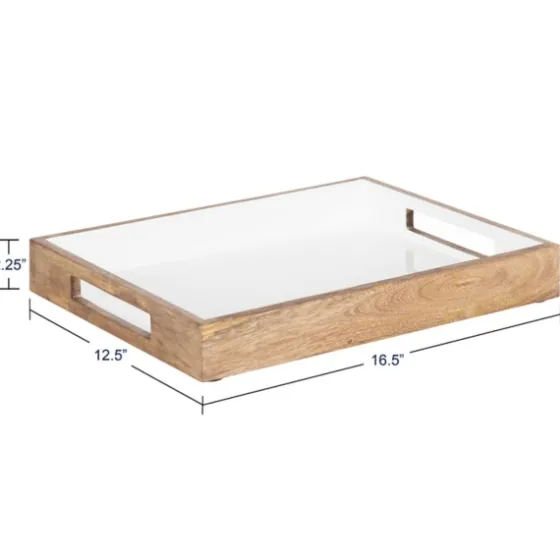 White Enameled Rectangle Mango Wood Tray-Kirkland's Home Sale